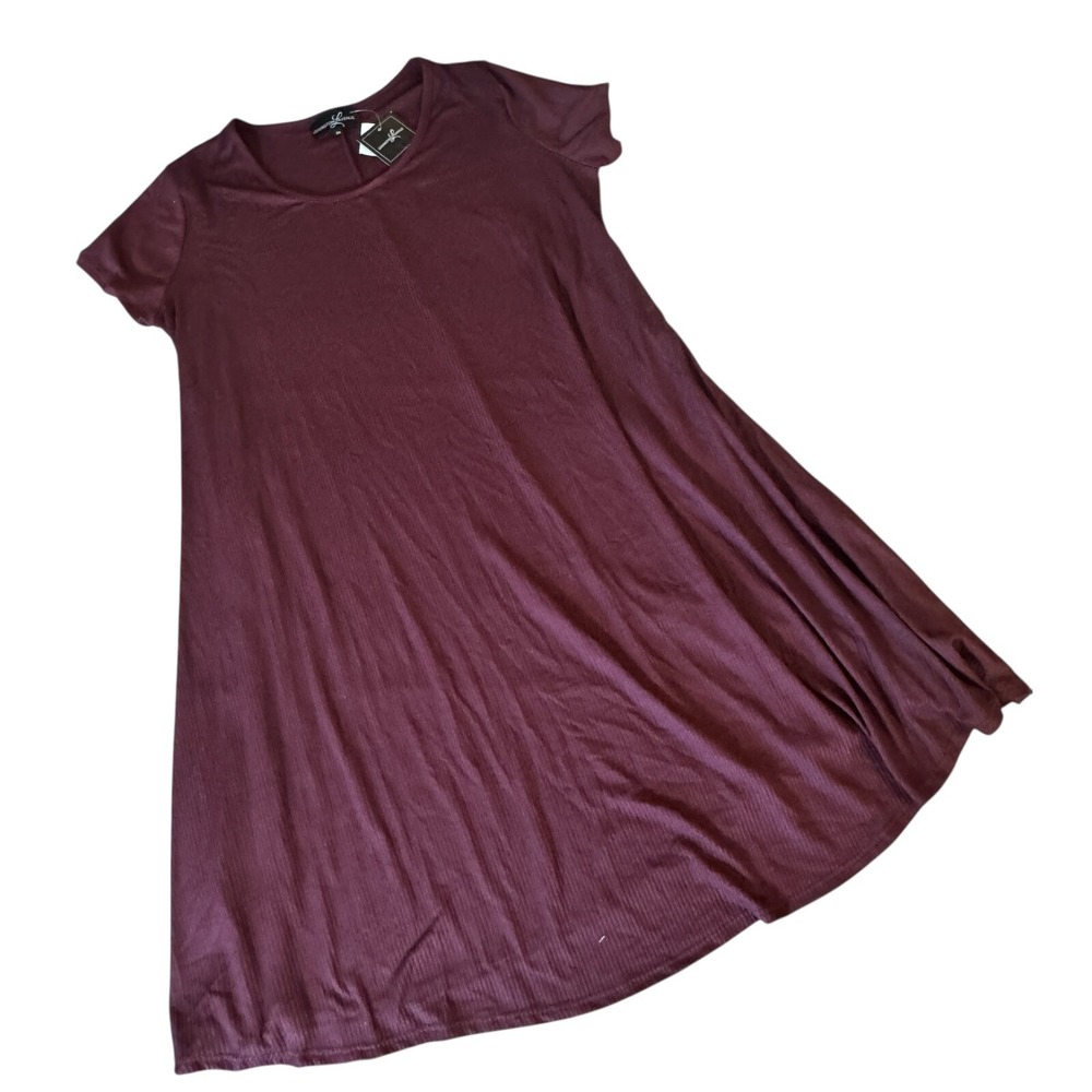 Lexington Avenue Ribbed Swing Dress Women's 2X Maroon Short Sleeve NWT Ribbed
